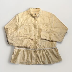 J.Jill‎ Ruffled Trim Peplum Blazer Jacket Womens Large Cottagecore Butter Yellow